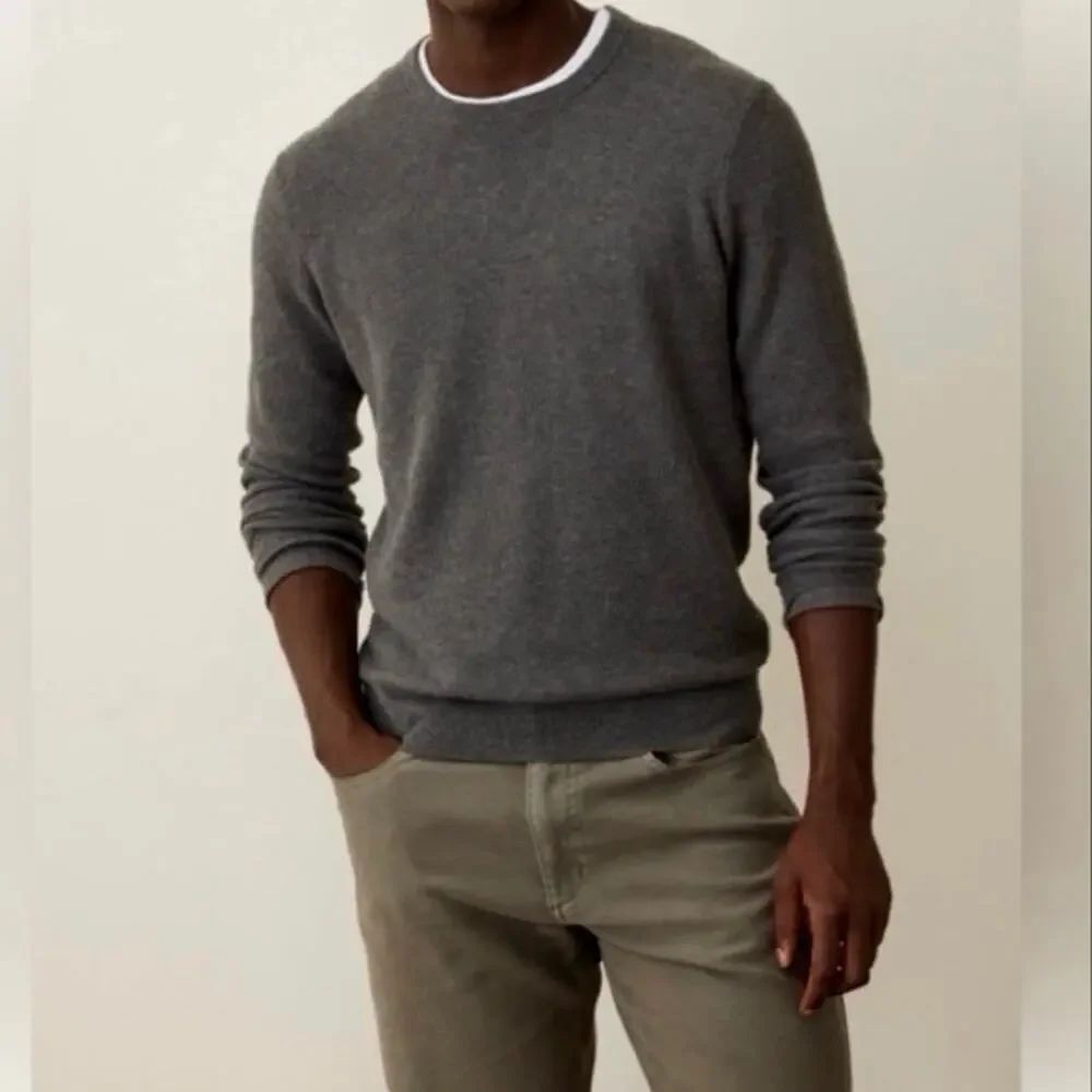 Marine Layer Sweater Mens XL Gray Crew Neck Ribbed Pullover Merino Wool Cotton
